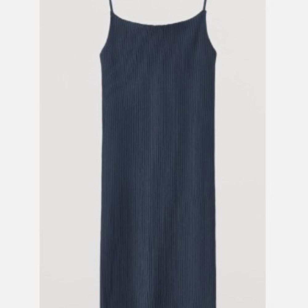 Navy Blue Ribbed Tank Dress with Blue Bracelet
